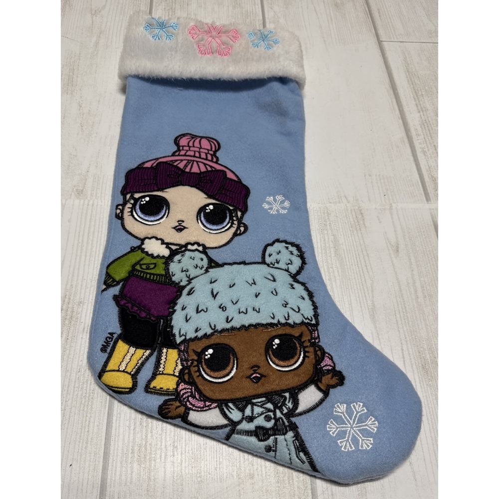 LOL Surprise Character Christmas Stocking Plush Trim Blue L.O.L Snowflakes